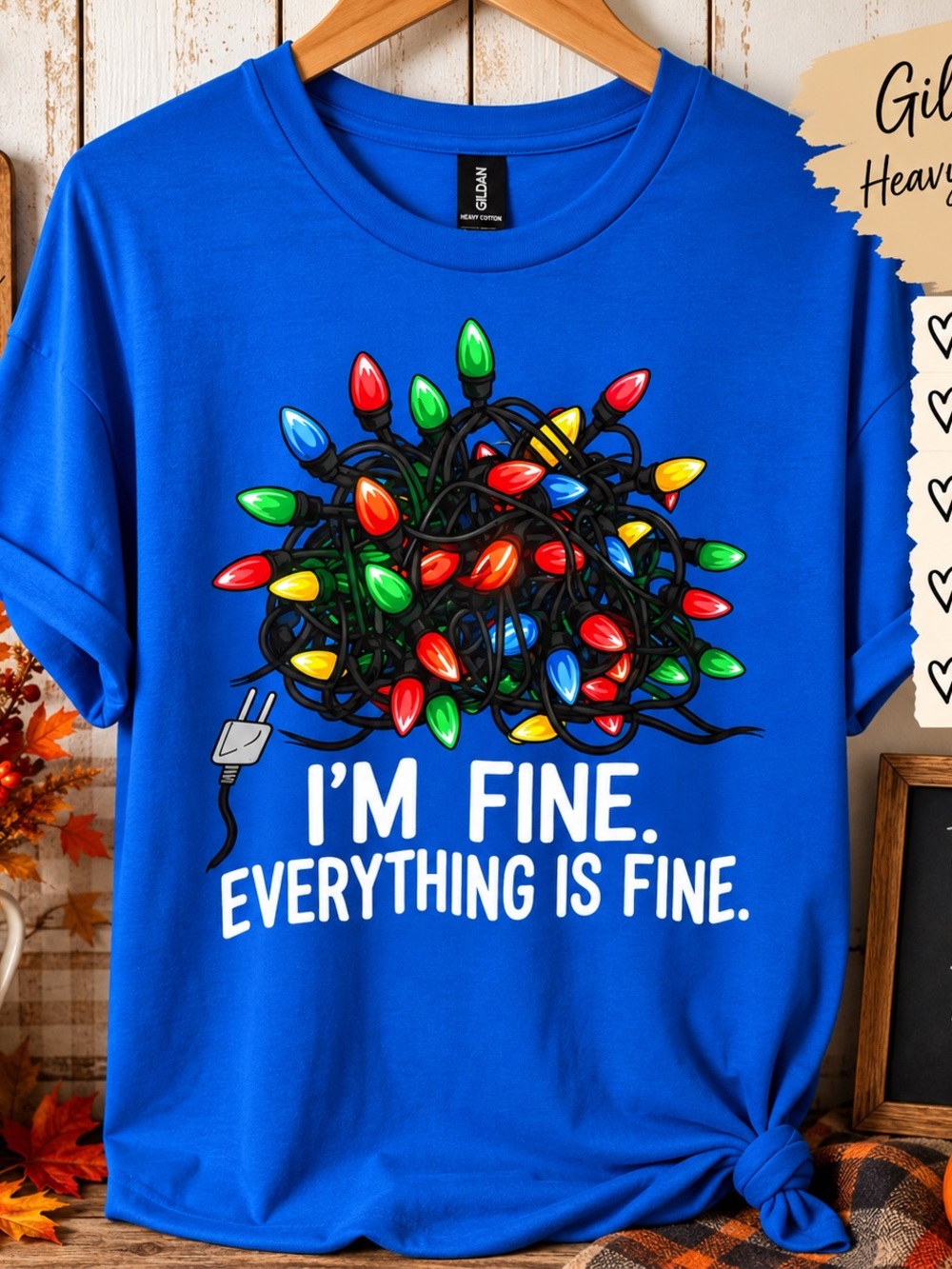 Gildan Royal Blue Tee with Colorful Holiday Light Graphic